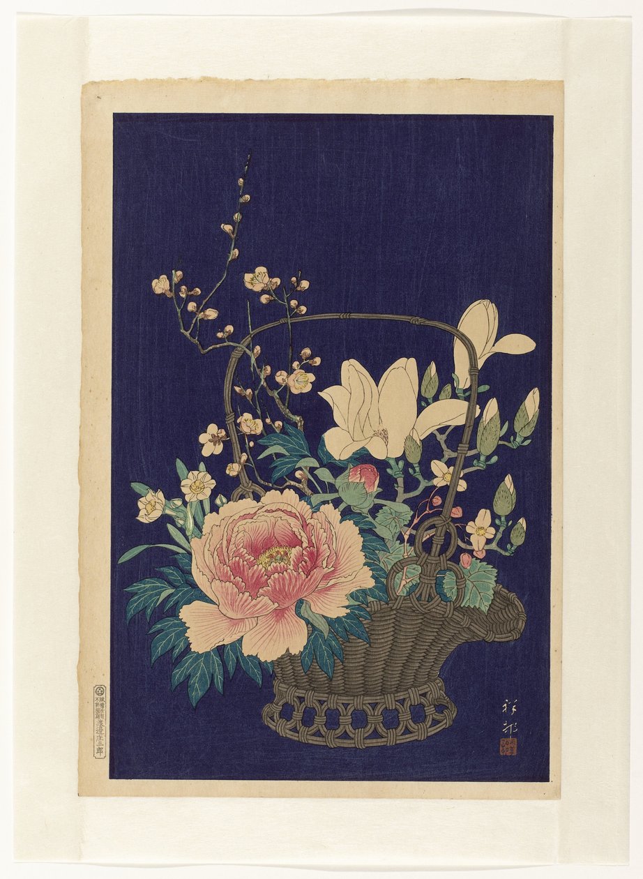 Bambusowy Kosz Kwiatowy autorstwa Ohara Koson