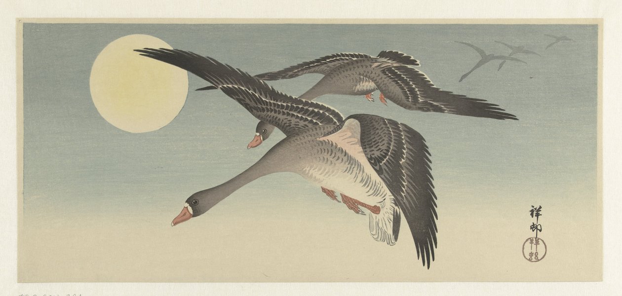 Gęsi w pełni księżyca autorstwa Ohara Koson