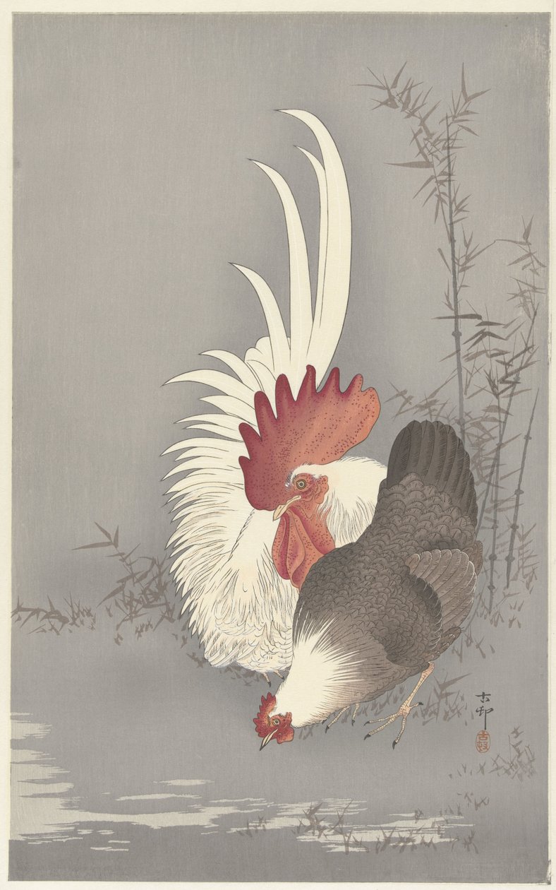 kogut i kurczak autorstwa Ohara Koson