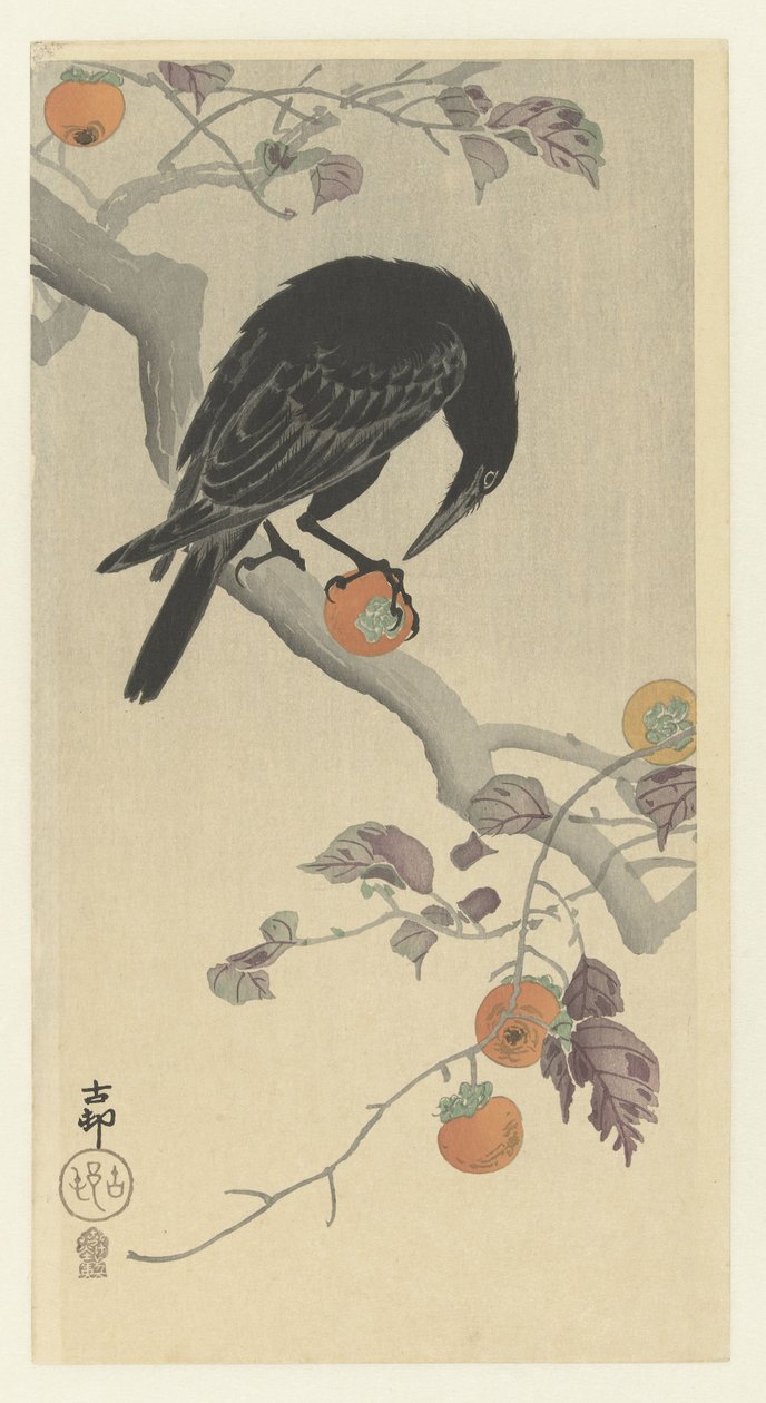 Wrona z persimmonami autorstwa Ohara Koson