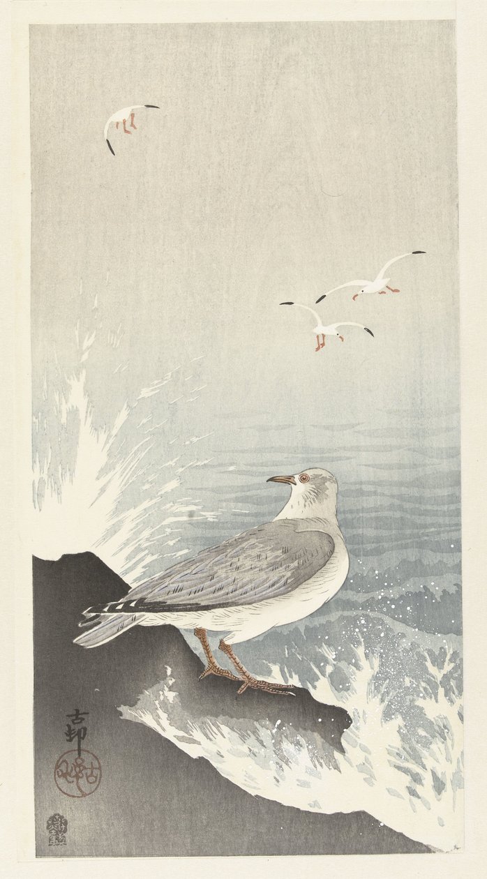 Mewa na skale autorstwa Ohara Koson