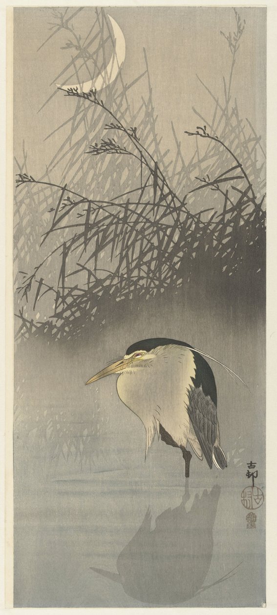 Czapla w nowiu autorstwa Ohara Koson