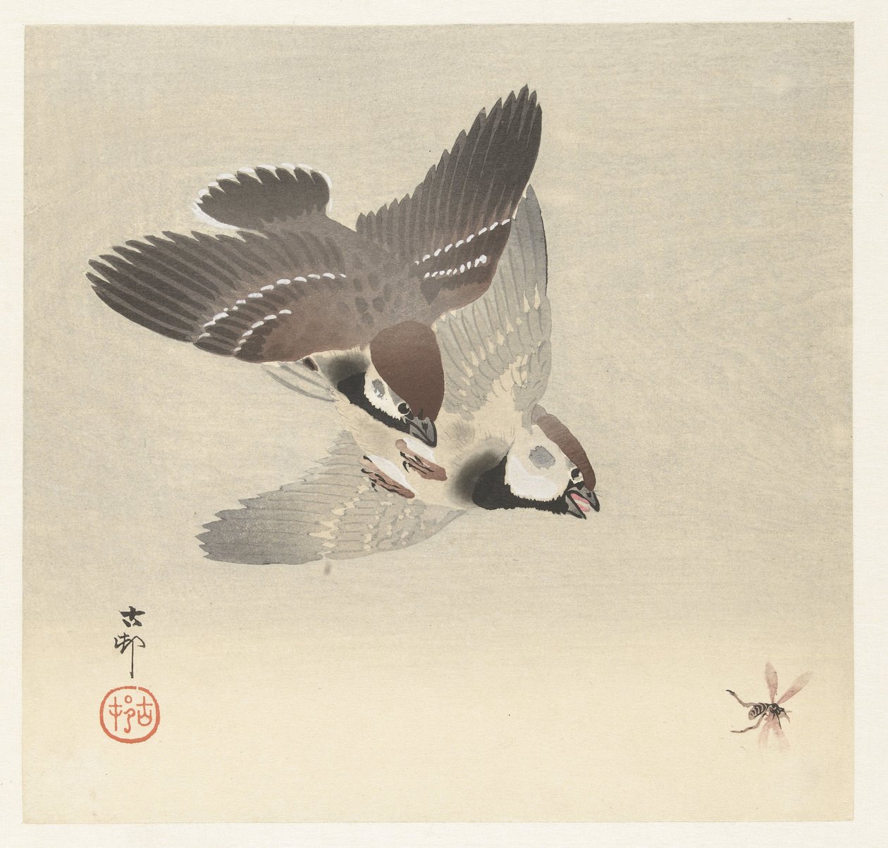 Wróble i owady autorstwa Ohara Koson