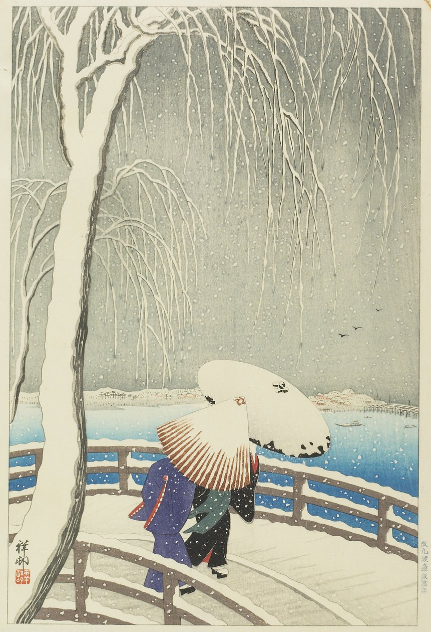 Śnieg w Yanagibashi, 1927 autorstwa Ohara Koson