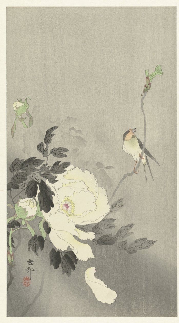 Połknąć z Peonią autorstwa Ohara Koson