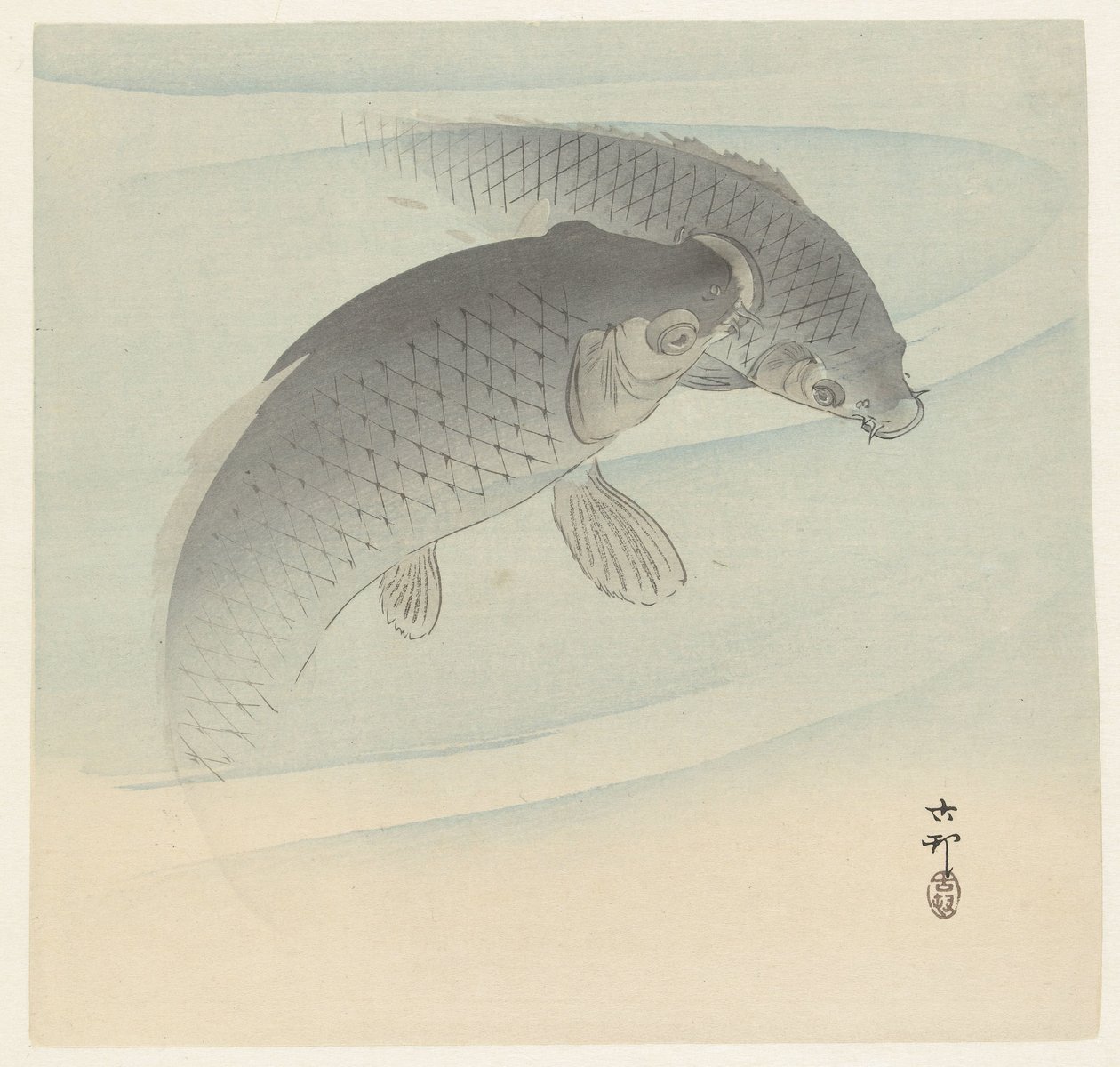Dwa karpie autorstwa Ohara Koson
