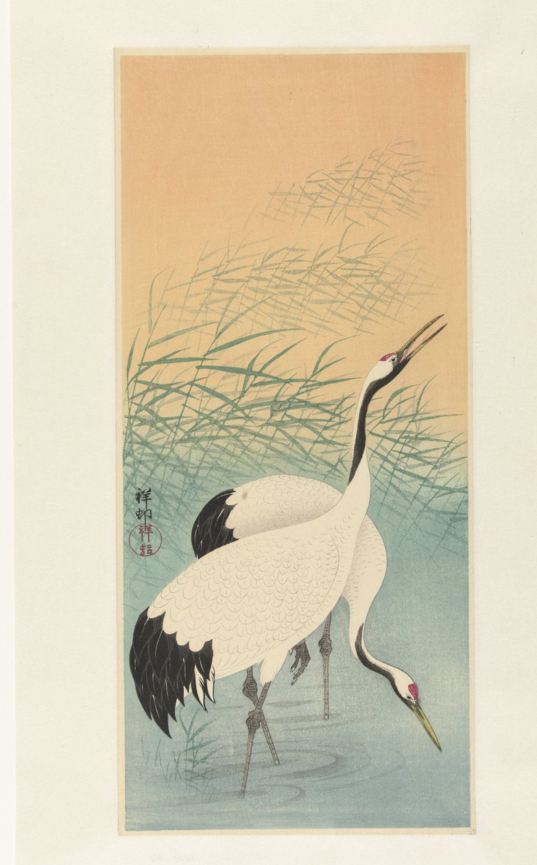 Dwa dźwigi autorstwa Ohara Koson