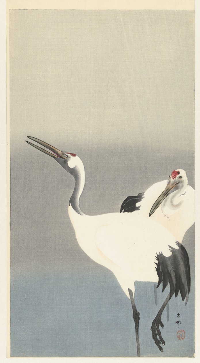 Dwa dźwigi autorstwa Ohara Koson