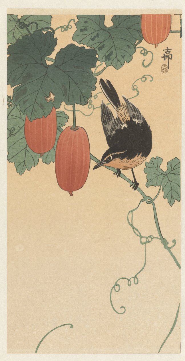 Ptak i persimmon autorstwa Ohara Koson