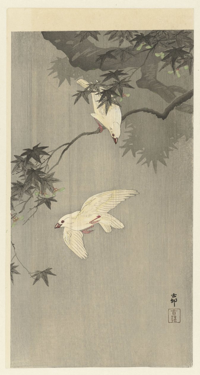 Ptaki w deszczu autorstwa Ohara Koson