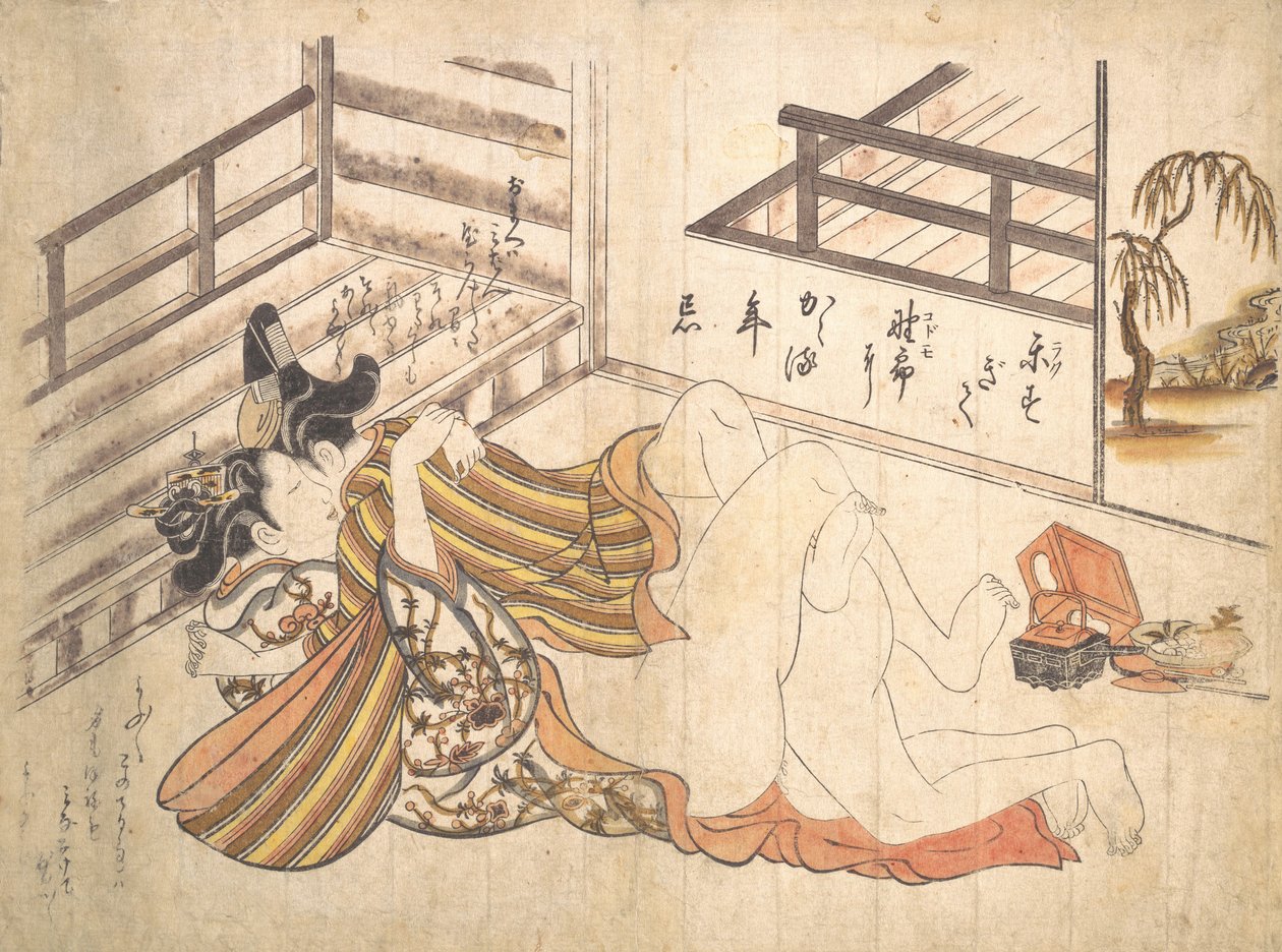 Scena w sypialni, ca. 1739, ok. 1739 r. 1739. autorstwa Okumura Masanobu