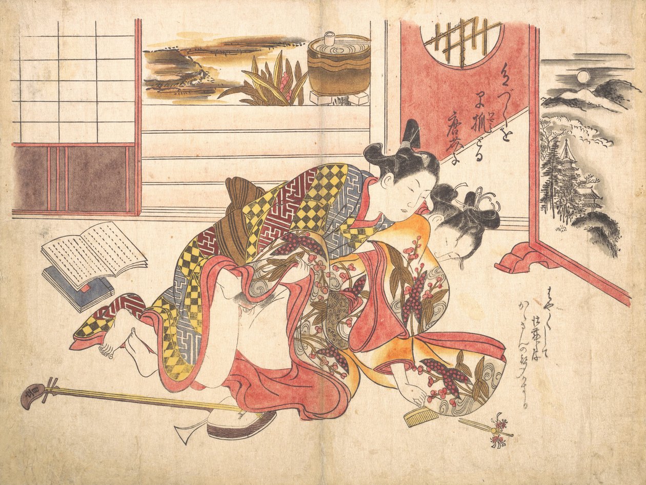 Scena w sypialni, ca. 1739, ok. 1739 r. 1739. autorstwa Okumura Masanobu
