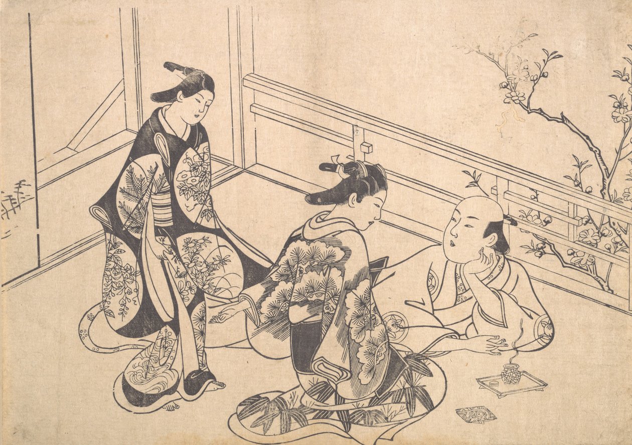 Aktor Ichimura Takenojo leżący na balkonie, ca. 1715 r., ok. 1715 r. 1715. autorstwa Okumura Masanobu