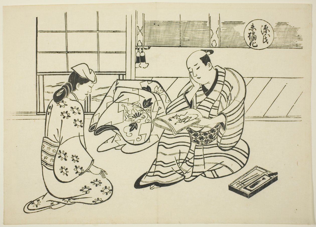 Rozdział Suetsumuhana z „The Tale of Genji” (Genji Suetsumuhana), z serii parodii Genji autorstwa Okumura Masanobu
