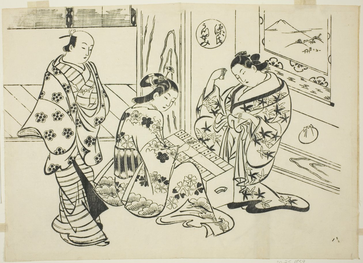Rozdział Utsusemi z „Opowieści o Genji” (Genji Utsusemi), z serii parodii Genji autorstwa Okumura Masanobu