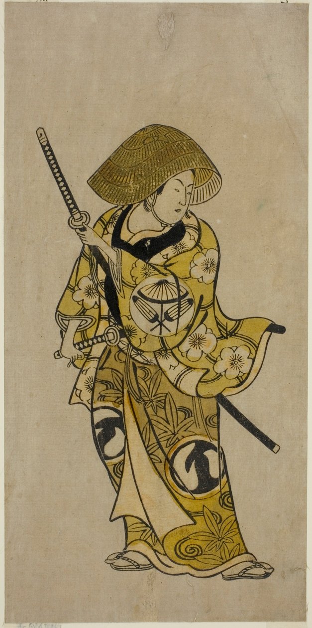 Aktor Sawamura Kamesaburo jako Nagoya Kosanza w sztuce „Keisei Fukubiki Nagoya”, wystawiony w Teatrze Nakamura w pierwszym miesiącu 1731 autorstwa Okumura Toshinobu