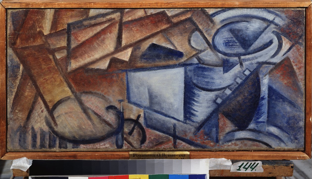 Martwa natura. Obraz Olgi Vladimirovny Rozanova (1886-1918), olej na płótnie. Sztuka rosyjska XX wieku, sztuka abstrakcyjna. Państwowe Muzeum Sztuki im. W. Surikova, Krasnojarsk (Rosja). autorstwa Olga Wladimirowna  Rosanowa