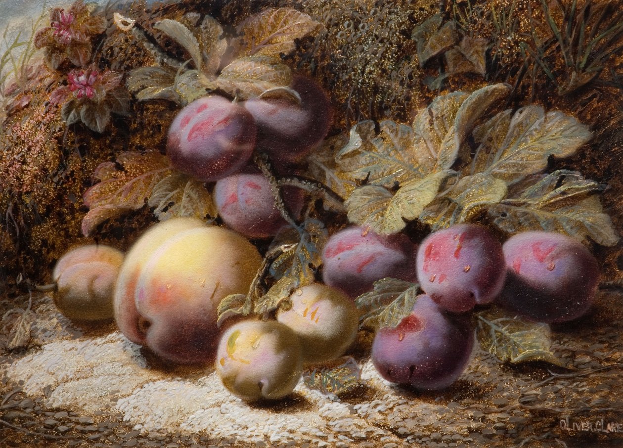 Martwa natura z brzoskwinią i śliwkami, 1916. autorstwa Oliver Clare