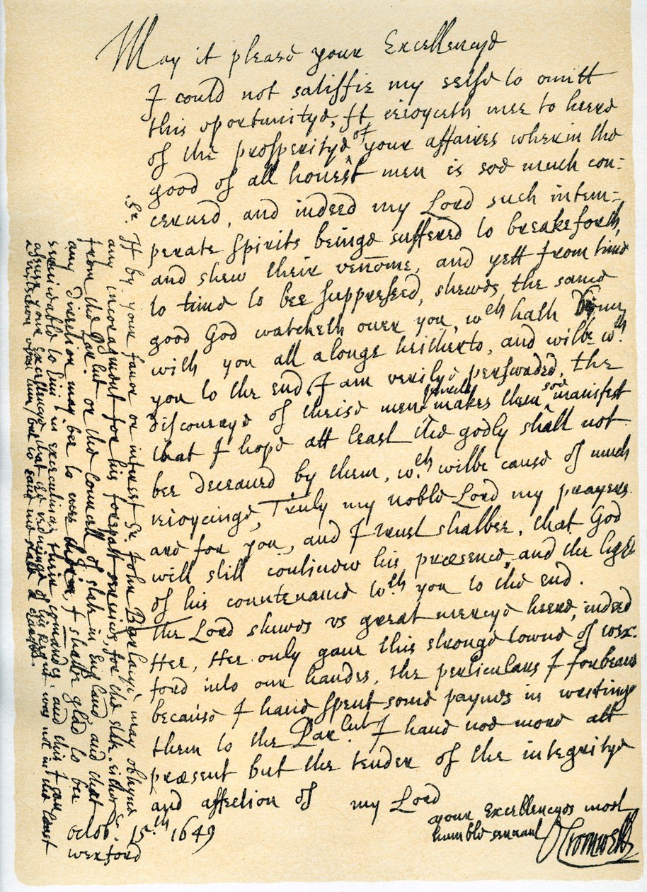 List Olivera Cromwella do Lorda Fairfaxa, Wexford, 15 października 1649 r autorstwa Oliver Cromwell