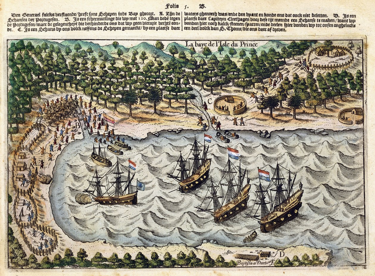 Widok holenderskiego statku w porcie, ok. 1598-1602 autorstwa Olivier van Noort