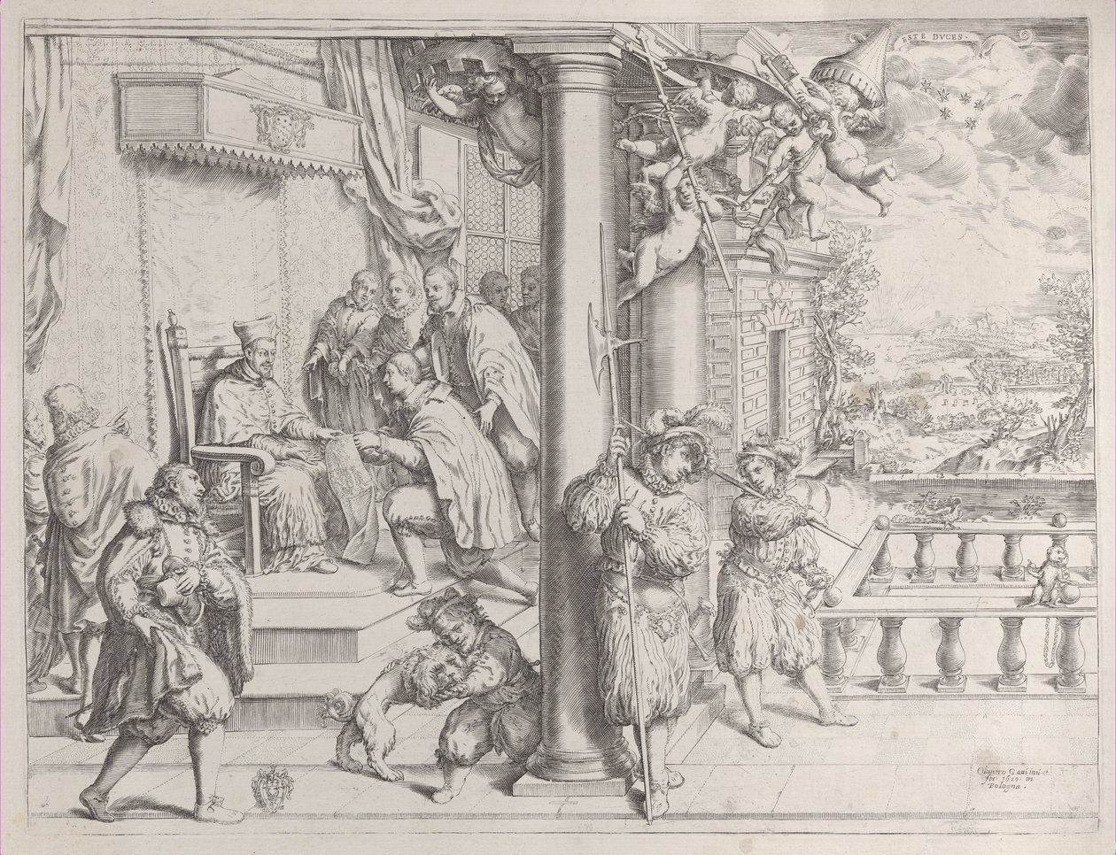 Młody mężczyzna przedstawiający swoją tezę kardynałowi Aldobrandini, 1620., 1620. autorstwa Oliviero Gatti