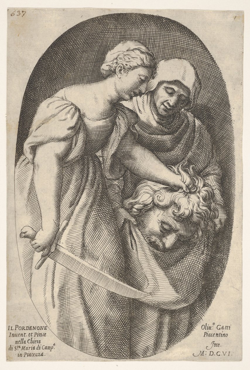Judyta z głową Holofernesa w lewej ręce i mieczem w prawej ręce, akompaniament, 1606. autorstwa Oliviero Gatti