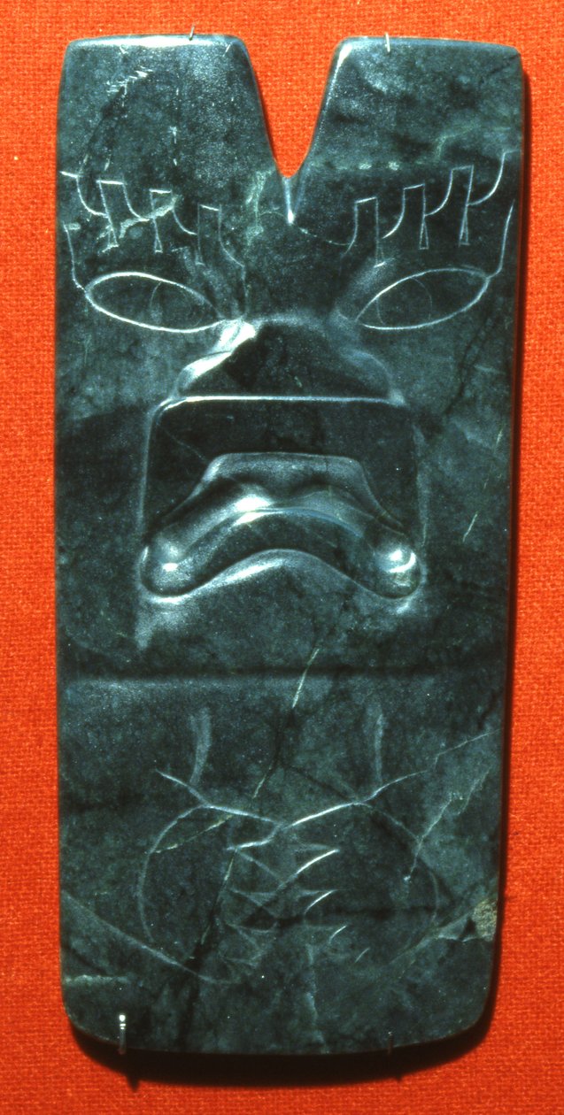 Hacha z twarzą jaguara, okres preklasyczny (nefryt) autorstwa Olmec