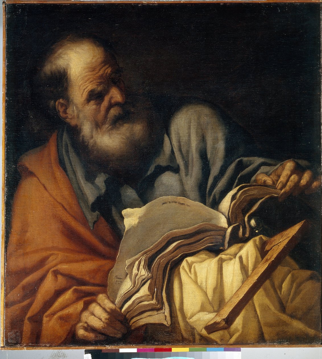 Św. Tomasz Apostoł. (Św. Tomasz Apostoł). Malarstwo Orazio Borgianiego (1578-1616), olej na płótnie, sztuka włoska (Rzym) autorstwa Orazio Borgianni