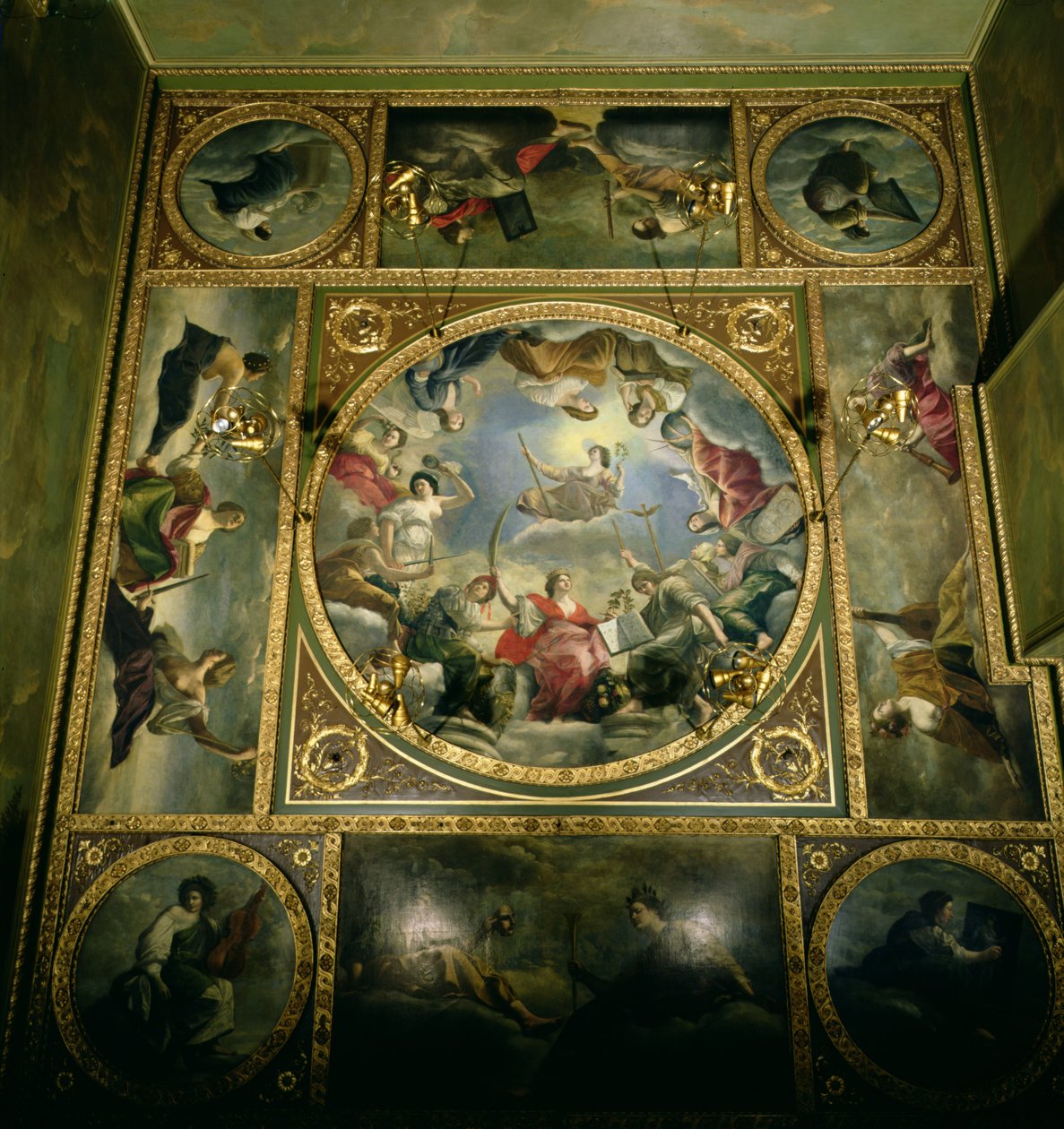 Arts and Sciences, 1636 (pierwotnie namalowany dla Domu Królowej w Greenwich, ale usunięty stamtąd przez księżną Marlborough za zgodą królowej Anny) autorstwa Orazio Gentileschi