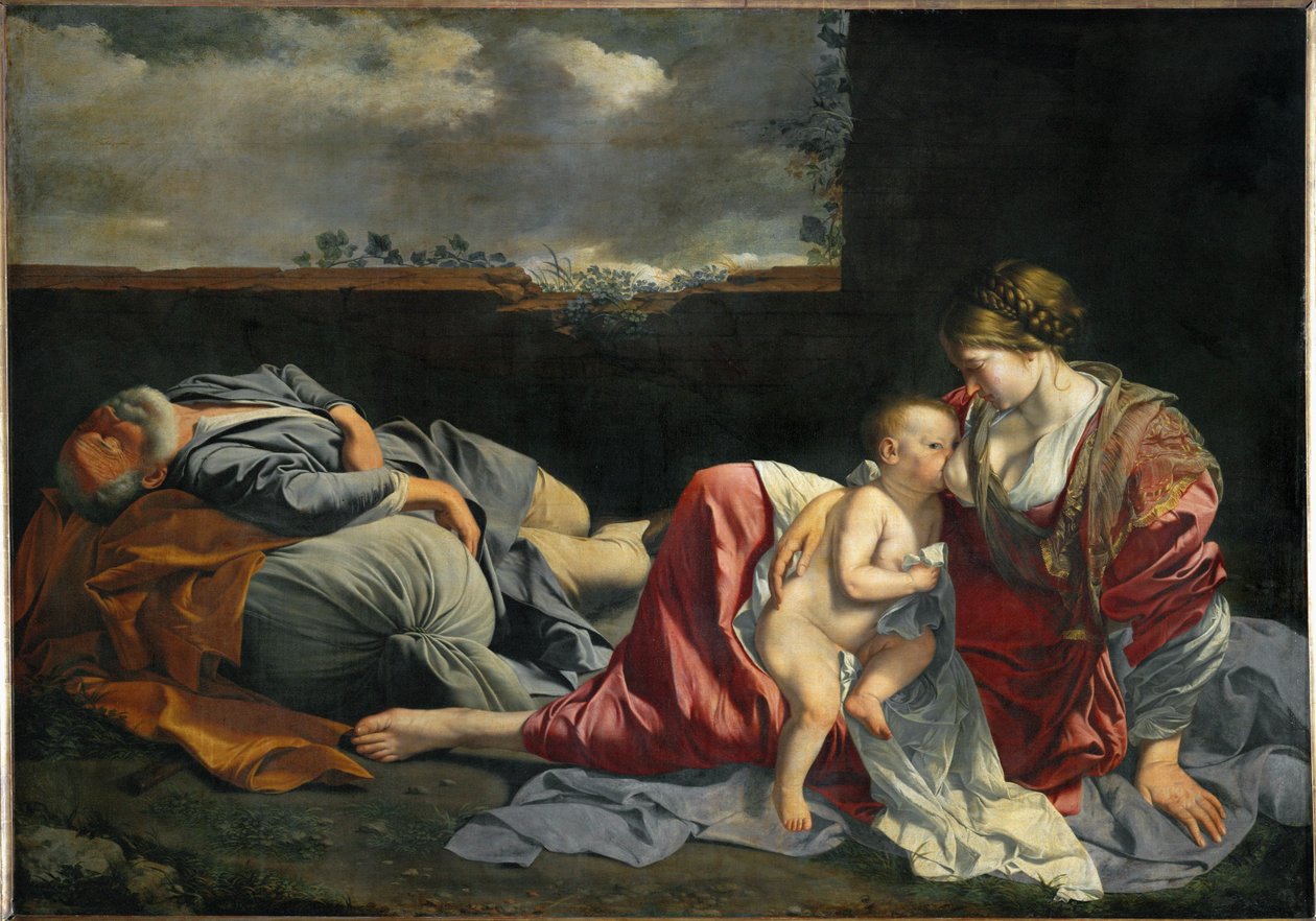 Święta Rodzina odpoczywa podczas lotu do Egiptu ... autorstwa Orazio Gentileschi