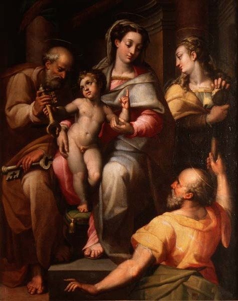 Święta Rodzina ze św. Piotrem i św. Marią Magdaleną autorstwa Orazio Samacchini