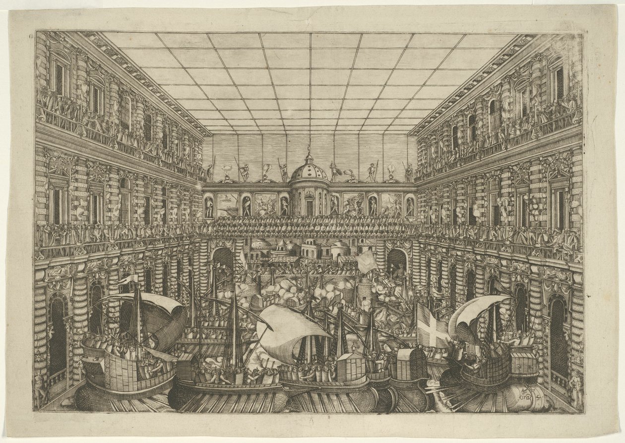 Naumachia na dziedzińcu Palazzo Pitti autorstwa Orazio Scarabelli