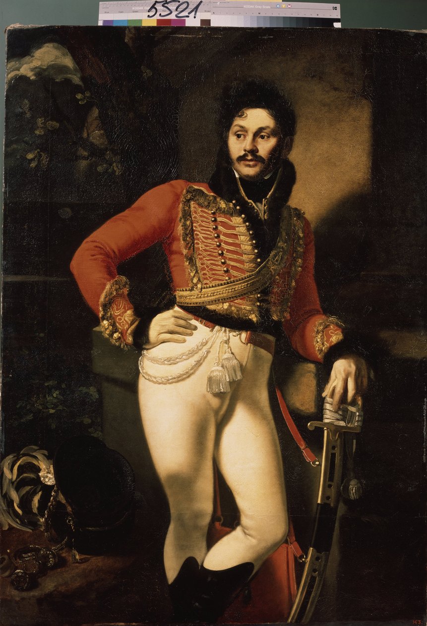 Portret pułkownika huzarów Eugrafa Davydova (1775-1823). (Portret pułkownika huzarów E. Davydova). Obraz Oreste Adamovich Kiprensky (Kiprenski) (1782-1836), olej na płótnie autorstwa Orest Adamovich Kiprensky