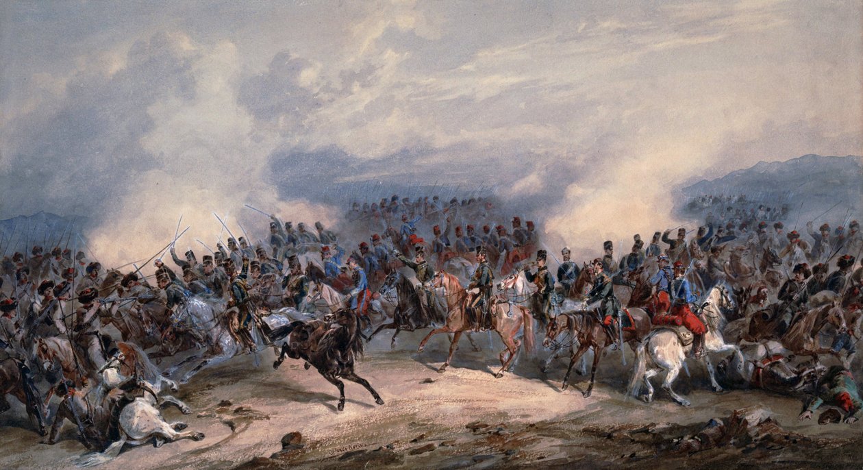 Hussars and Chasseurs w bitwie nad rzeką Czerną 16 sierpnia 1855 r autorstwa Orlando Norie