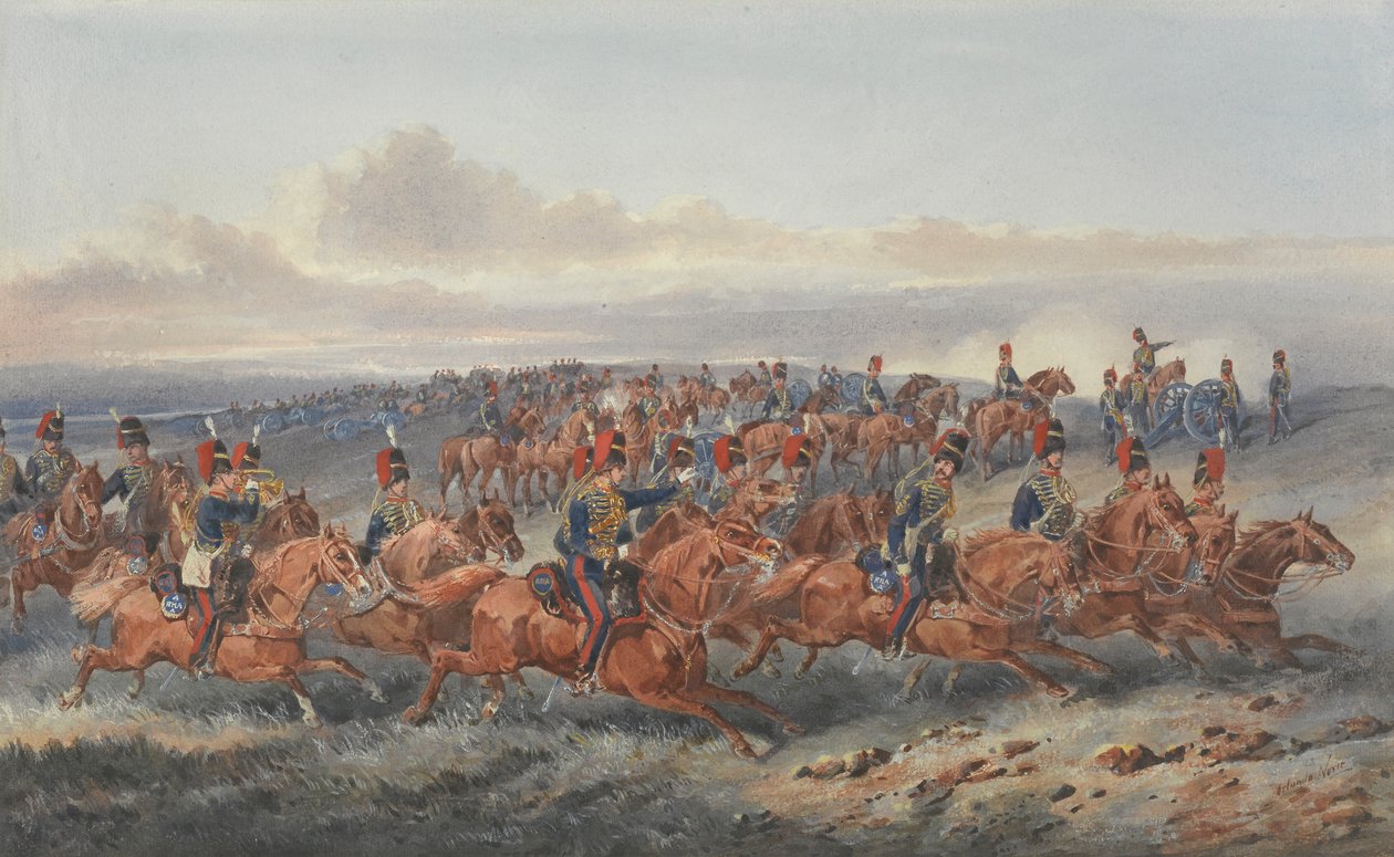 The Chestnut Troop (A Battery) Royal Horse Artillery (akwarela na papierze) autorstwa Orlando Norie