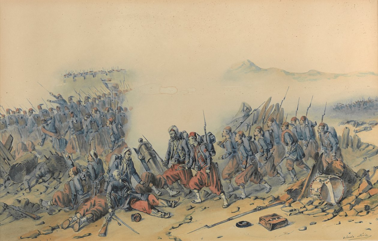 Zouaves com baionetas (Crimeia) (aquarela sobre papel) polonês autorstwa Orlando Norie