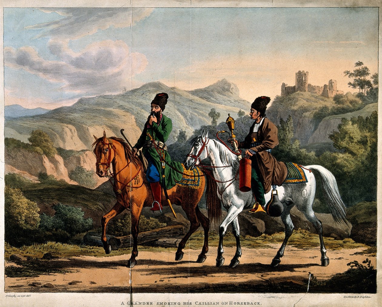 Pers palący fajkę wodną na koniu, ok. 1820 autorstwa Orlowski