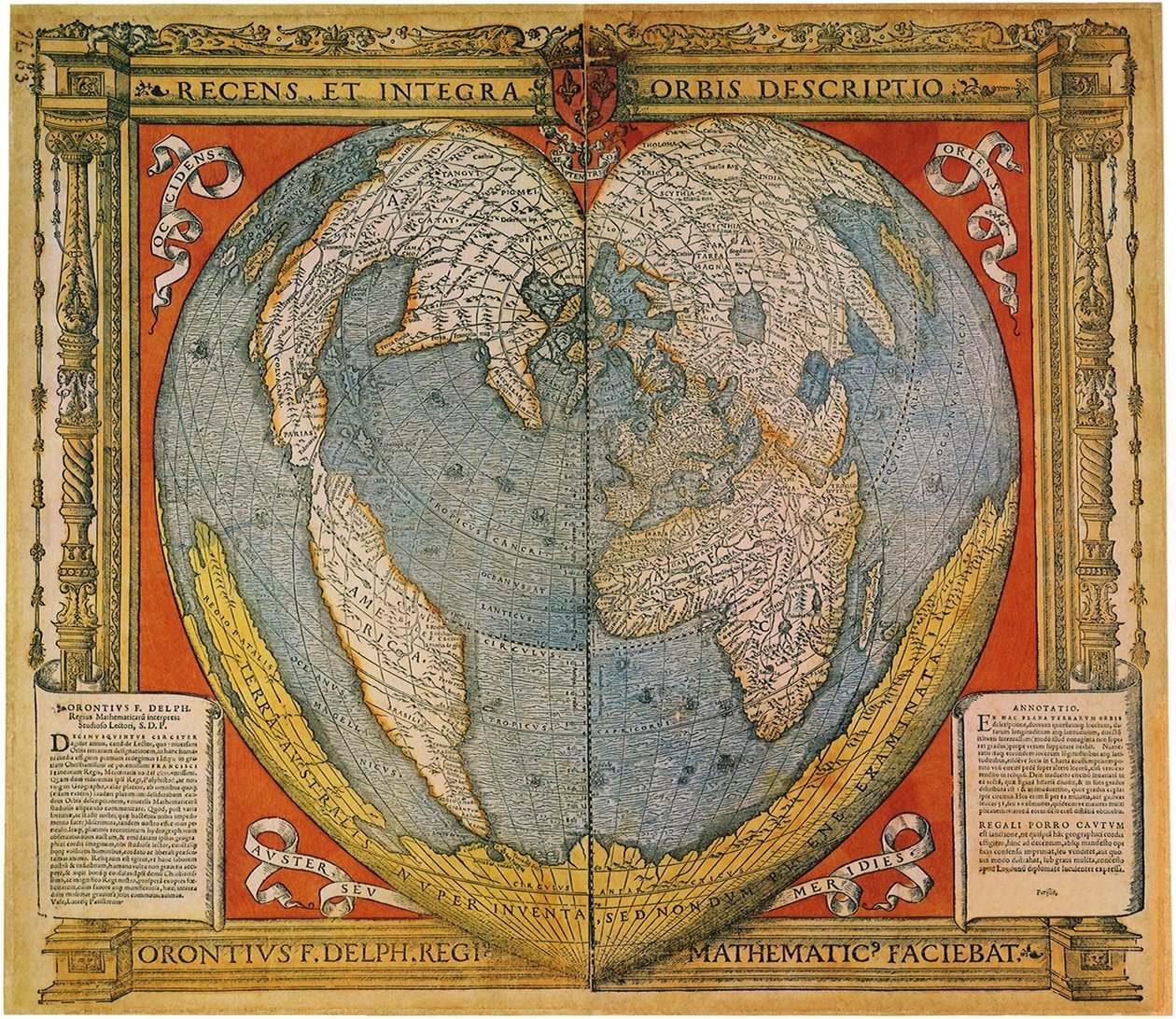 Mapa świata w kształcie serca autorstwa Oronce Fine