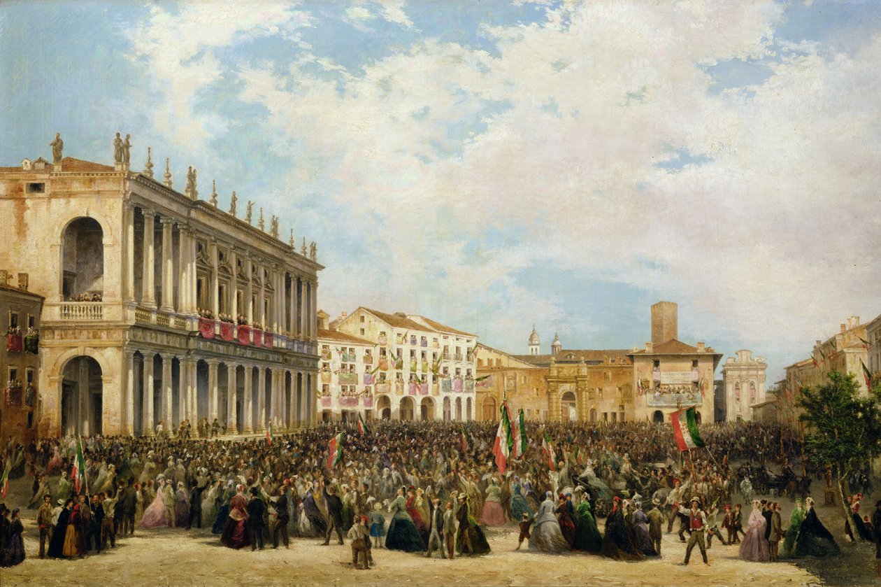 Wiktor Emanuel II ukazuje się mieszkańcom Vicenzy z balkonu Palazzo Chiericati, 1869 autorstwa Orsola Faccioli Licata