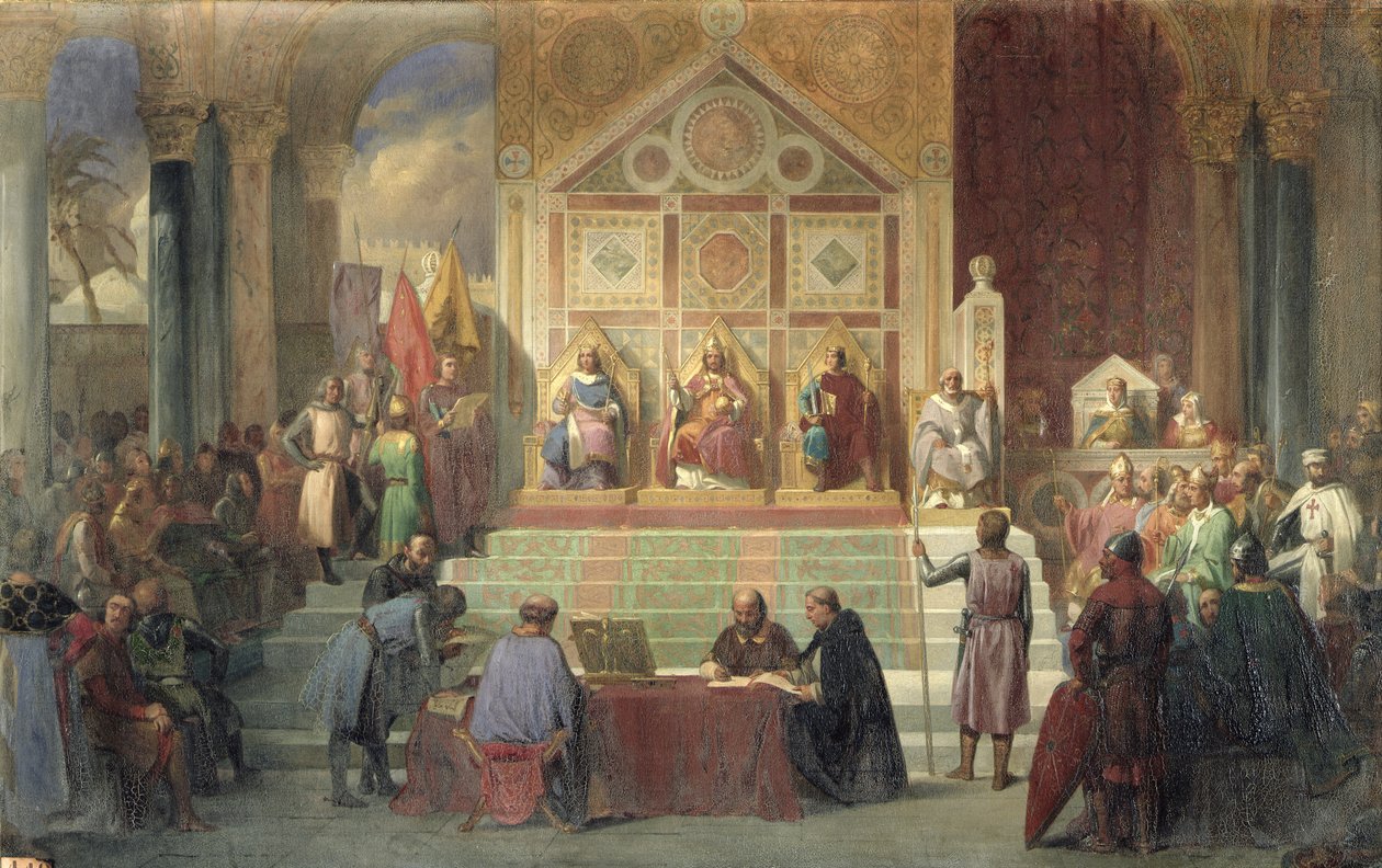 St. Louis (1214-70) Król Francji przyjmujący Roberta Patriarchę Jerozolimy w Damietta w 1249, 1846 autorstwa Oscar Gue
