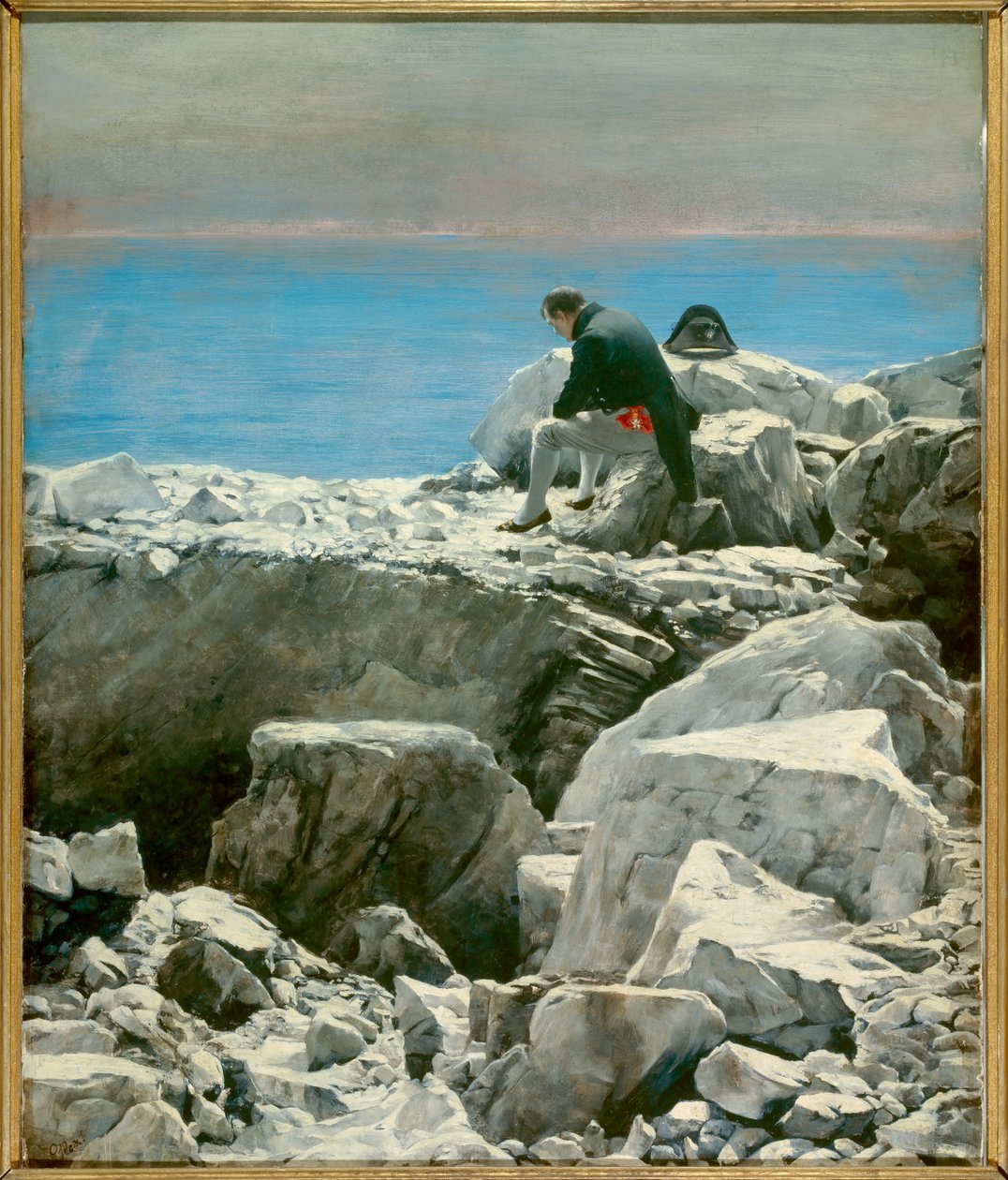 To koniec, Napoleon I do Świętej Heleny (1769-1821) Cesarz na wygnaniu jest reprezentowany w samotnej melancholijnej postawie na skale Wyspy Świętej Heleny. Obraz Oscara Rexa (1857-1929) XIX w. Niedz. 0,76x0,67 m Malmaison, musee du chateau - Koniec autorstwa Oscar Rex