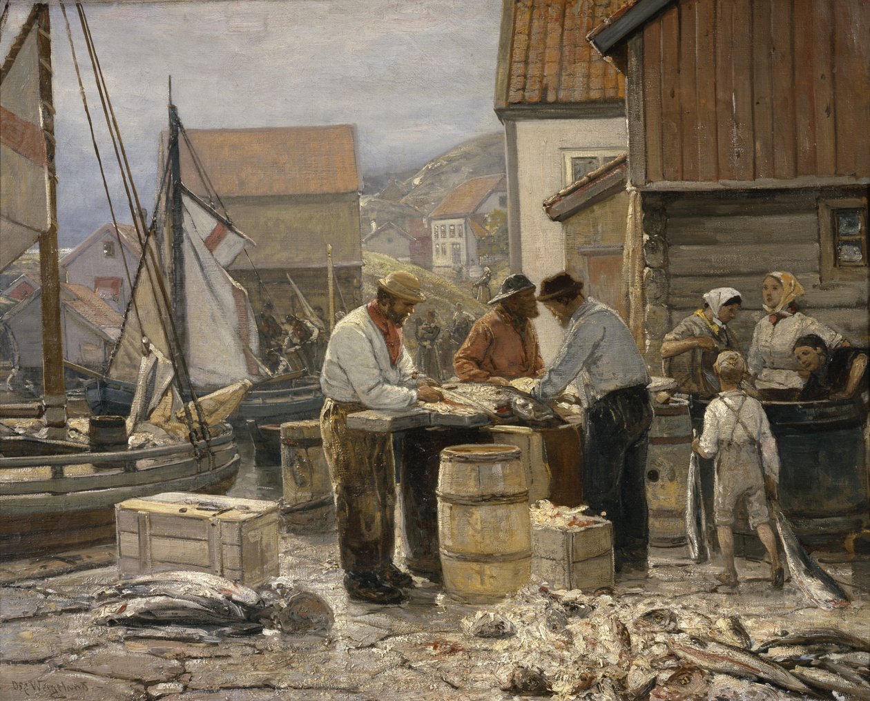 Targ rybny w Ålesund (olej na płótnie) autorstwa Oscar Arnold Wergeland