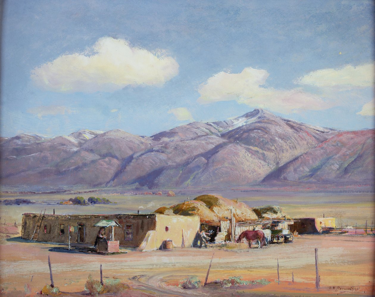 Dom Adobe, ok. 1940 (olej na pokładzie) autorstwa Oscar Edward Berninghaus