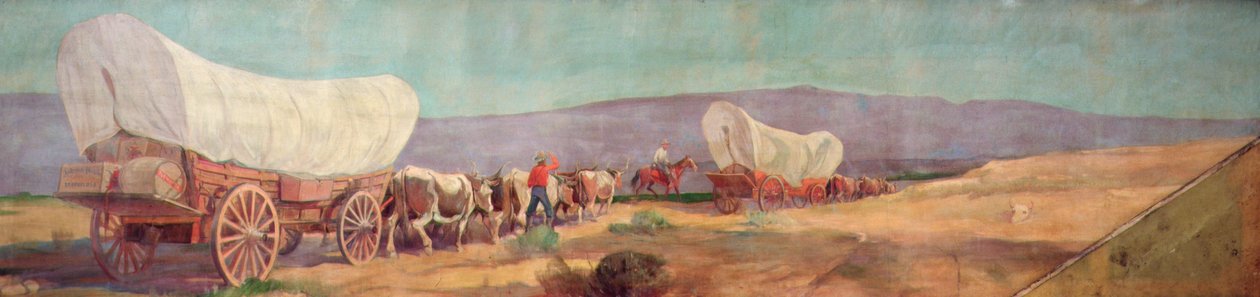 Anheuser-Busch Wagon Train (olej na płótnie) autorstwa Oscar Edward Berninghaus