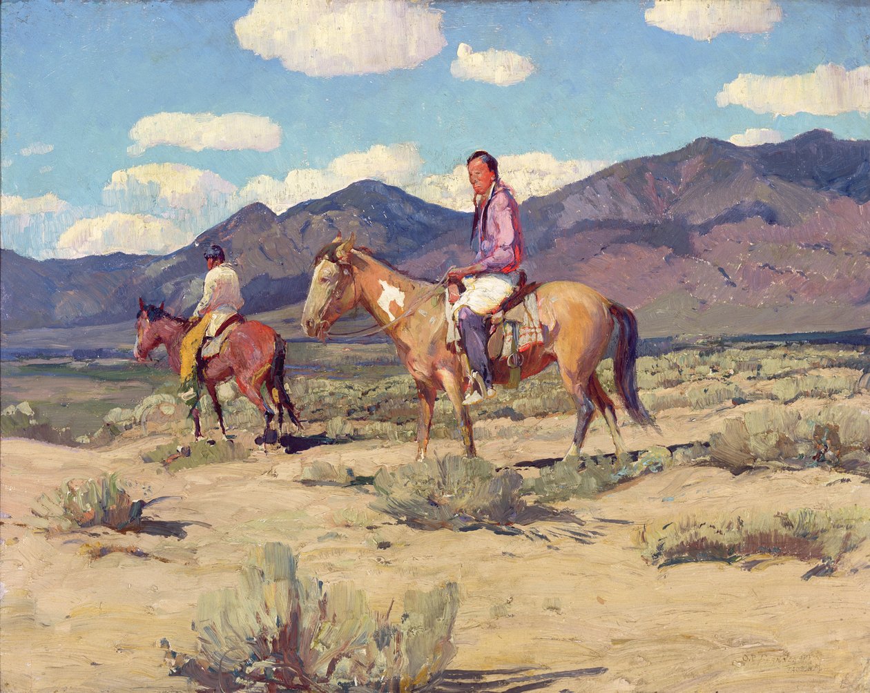 Braves of the Taos Mountains (olej na płycie) autorstwa Oscar Edward Berninghaus