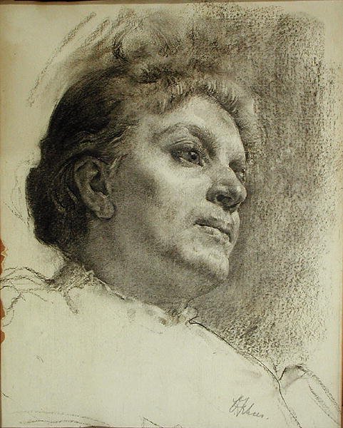 Głowa kobiety (węgiel na papierze) autorstwa Oscar Fehrer