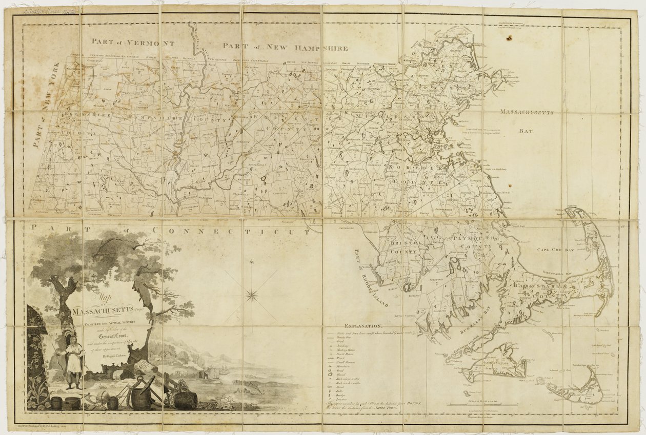 Właściwa mapa stanu Massachusetts: opracowana na podstawie rzeczywistych badań przeprowadzonych na polecenie Sądu i pod kontrolą agentów ich mianowania, 1802 autorstwa Osgood Carleton
