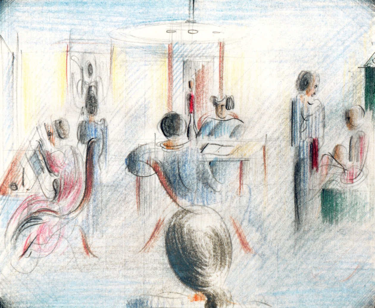 Figures in a Room, 1936 (ołówek i kredka na papierze milimetrowym) autorstwa Oskar Schlemmer