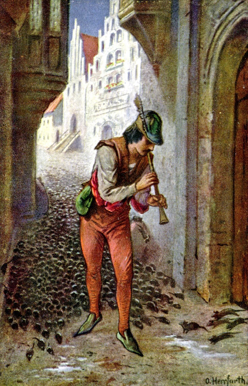 Flecista z Hamelin, ok. 1910 r. (ilustracja) autorstwa Oskar Herrfurth