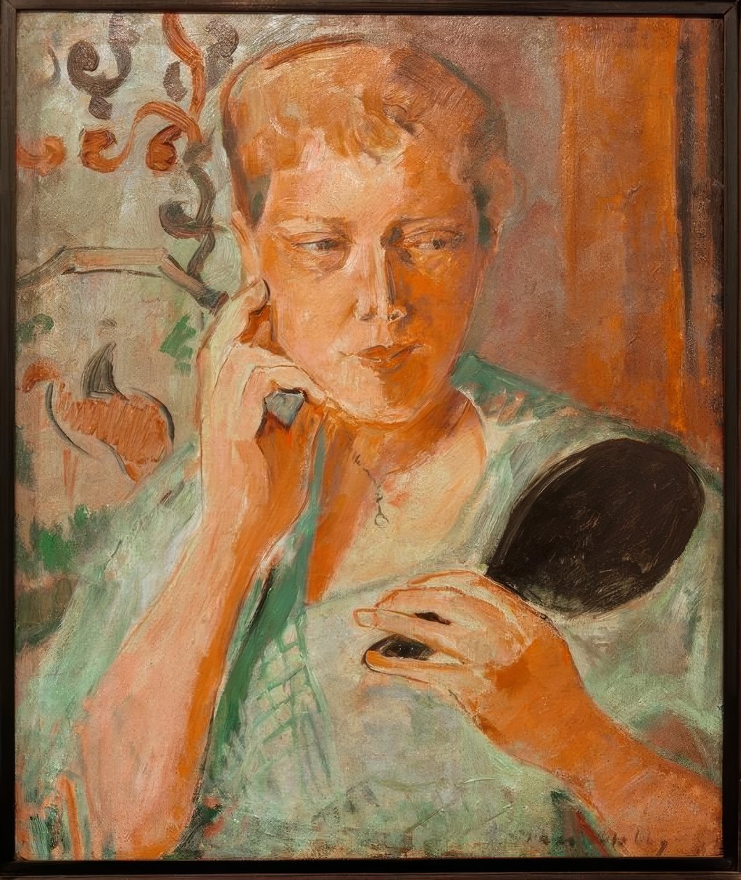 Portret Margarethe z czarnym lustrem ręcznym autorstwa Oskar Moll